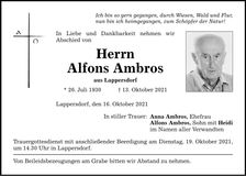 Traueranzeige Alfons Ambros