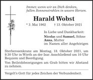 Traueranzeige Harald Wobst