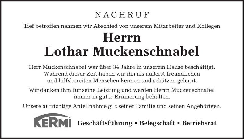 Traueranzeige Lothar Muckenschnabel
