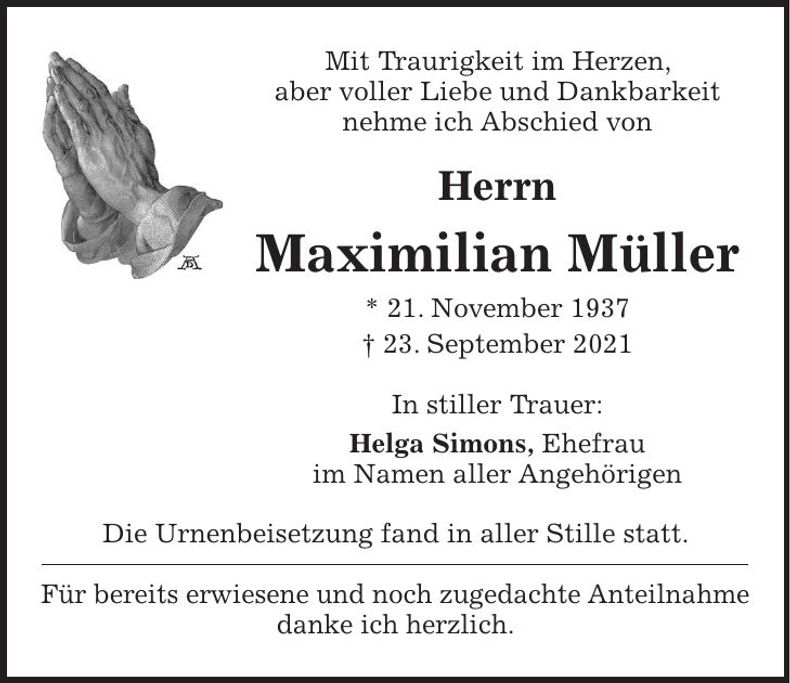 Traueranzeige Maximilian Müller