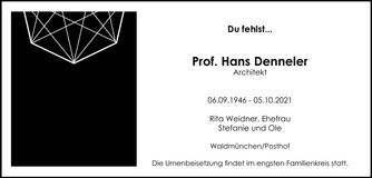 Traueranzeige Hans Denneler