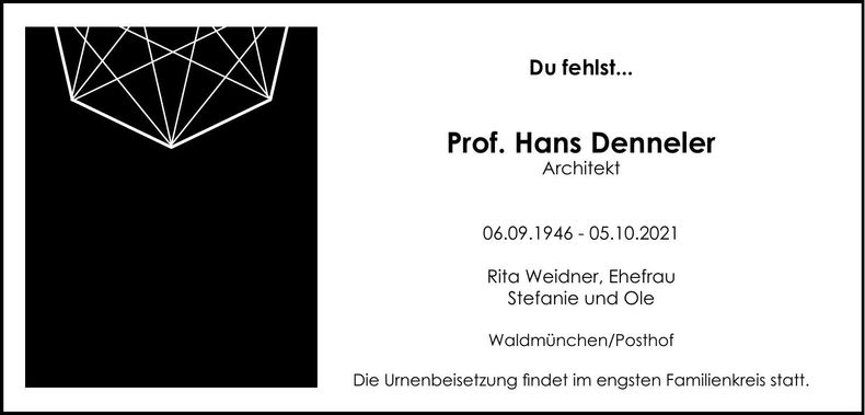 Traueranzeige Hans Denneler