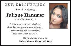 Traueranzeige Juliane Hammer