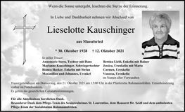 Traueranzeige Lieselotte Kauschinger