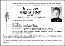 Traueranzeige Eleonore Eigenstetter