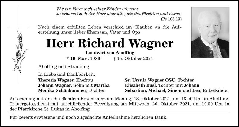 Traueranzeige Richard Wagner