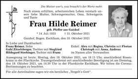 Traueranzeige Hilde Reimer