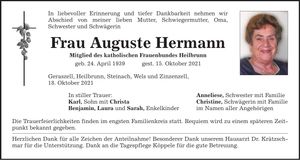 Traueranzeige Auguste Hermann