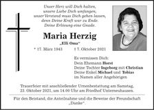 Traueranzeige Maria Herzig