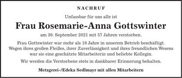Traueranzeige Rosemarie- Anna Gottswinter