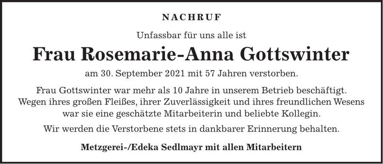Traueranzeige Rosemarie- Anna Gottswinter
