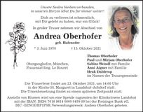 Traueranzeige Andrea Oberhofer