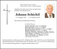 Traueranzeige Johann Schichtl