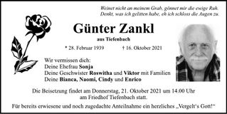 Traueranzeige Günter Zankl