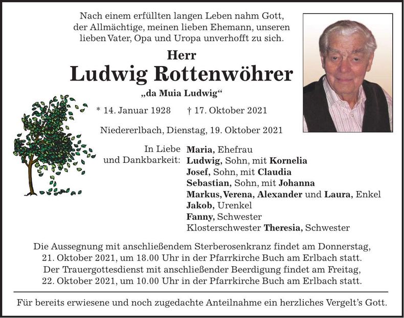 Traueranzeige Ludwig Rottenwöhrer