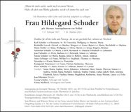 Traueranzeige Hildegard Schuder