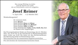 Traueranzeige Josef Reimer