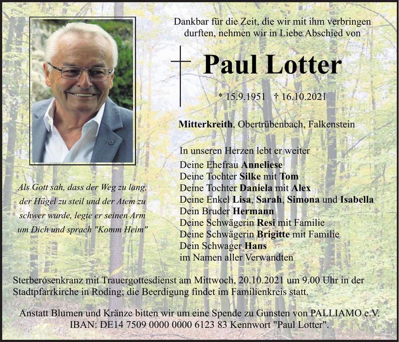 Traueranzeige Paul Lotter