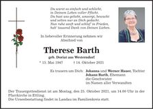 Traueranzeige Therese Barth