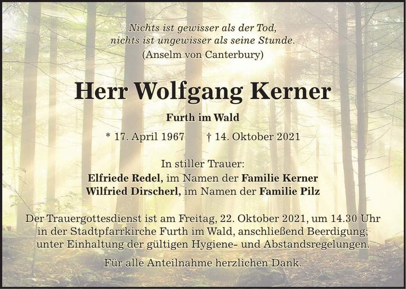 Traueranzeige Wolfgang Kerner