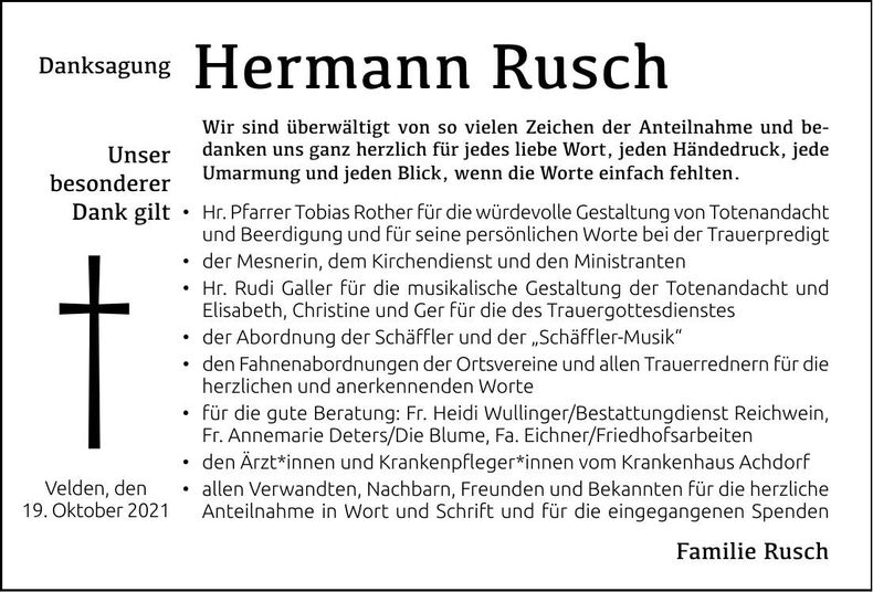 Traueranzeige Hermann Rusch