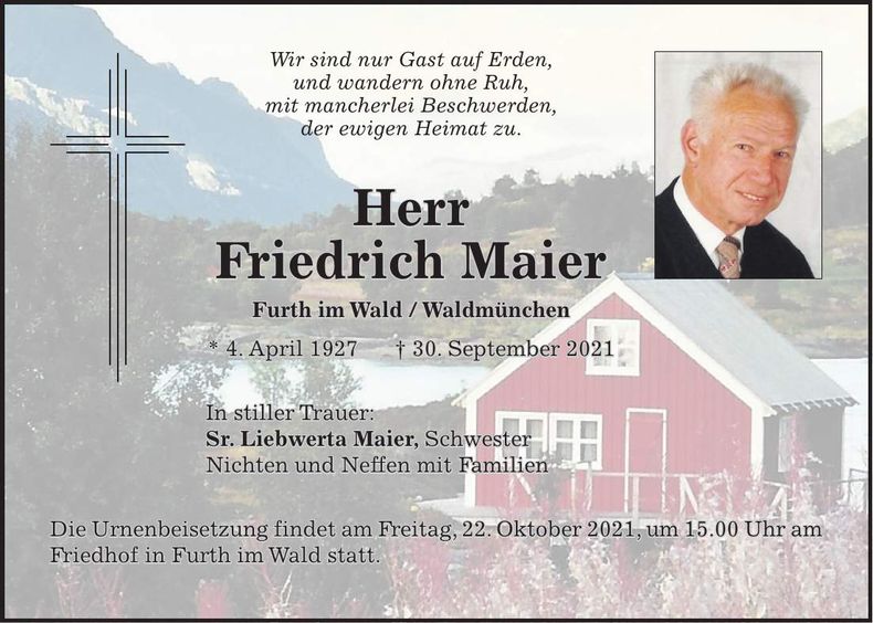 Traueranzeige Friedrich Maier