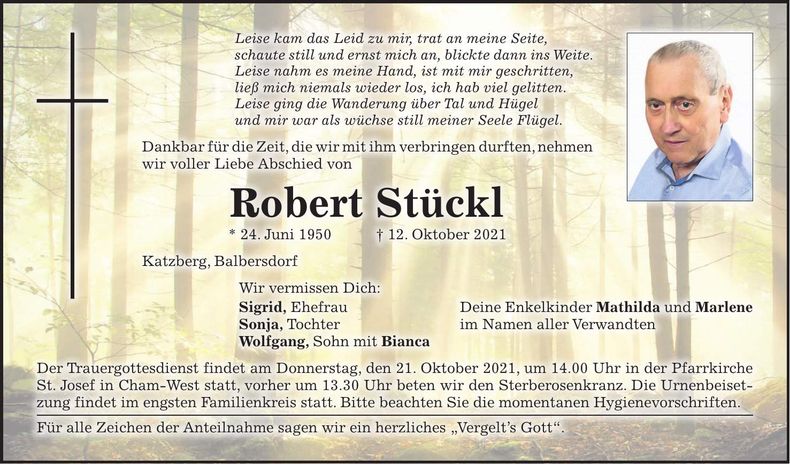 Traueranzeige Robert Stückl