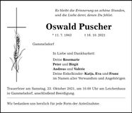 Traueranzeige Oswald Puscher