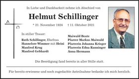 Traueranzeige Helmut Schillinger