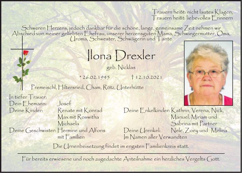 Traueranzeige Ilona Drexler