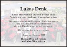 Traueranzeige Lukas Denk