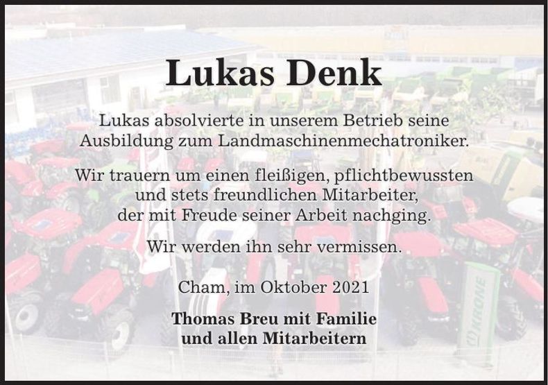 Traueranzeige Lukas Denk