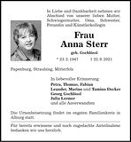 Traueranzeige Anna Sterr