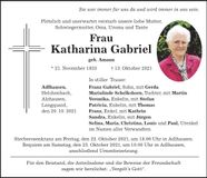 Traueranzeige Katharina Gabriel