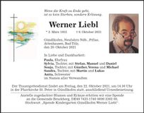 Traueranzeige Werner Liebl