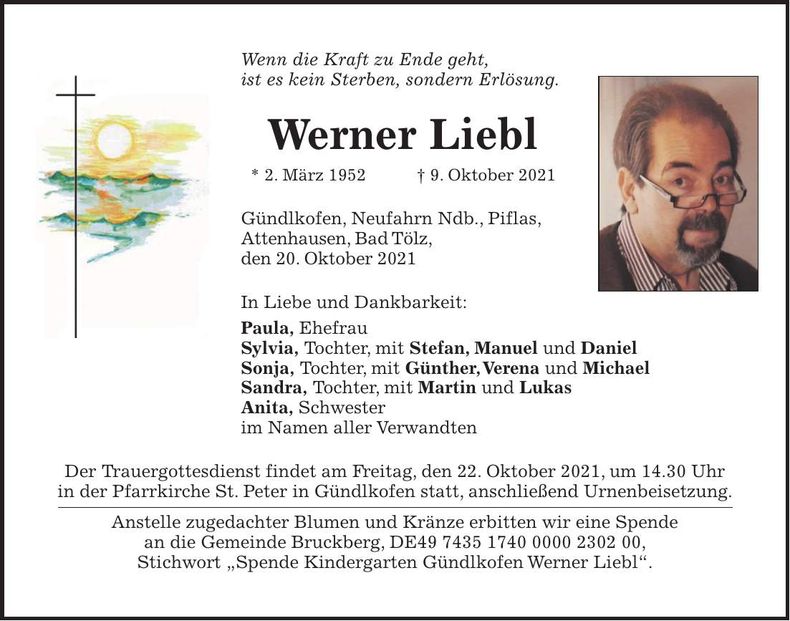 Traueranzeige Werner Liebl