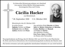 Traueranzeige Cäcilia Hacker