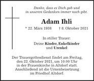 Traueranzeige Adam Ihli