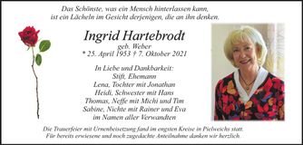 Traueranzeige Ingrid Hartebrodt