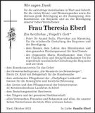 Traueranzeige Theresia Eberl