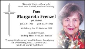 Traueranzeige Margareta Frenzel