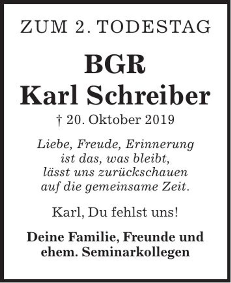 Traueranzeige Karl Schreiber