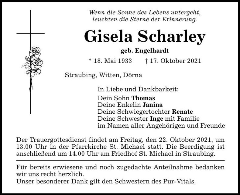 Traueranzeige Gisela Scharley