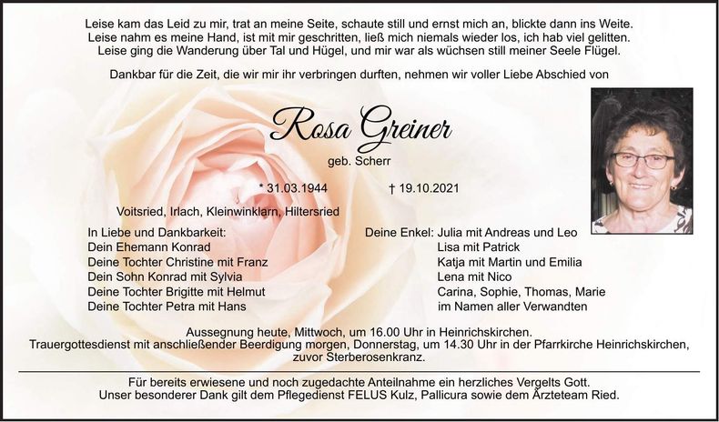Traueranzeige Rosa Greiner