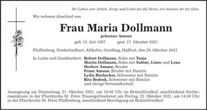 Traueranzeige Maria Dollmann