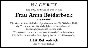 Traueranzeige Anna Beiderbeck