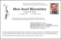 Traueranzeige Josef Hierstetter