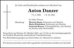 Traueranzeige Anton Danzer