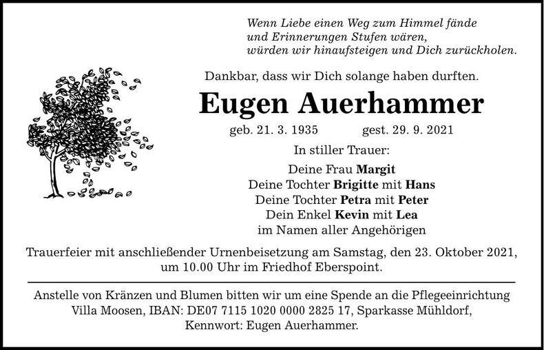 Traueranzeige Eugen Auerhammer