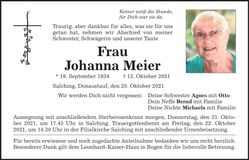 Traueranzeige Johanna Meier
